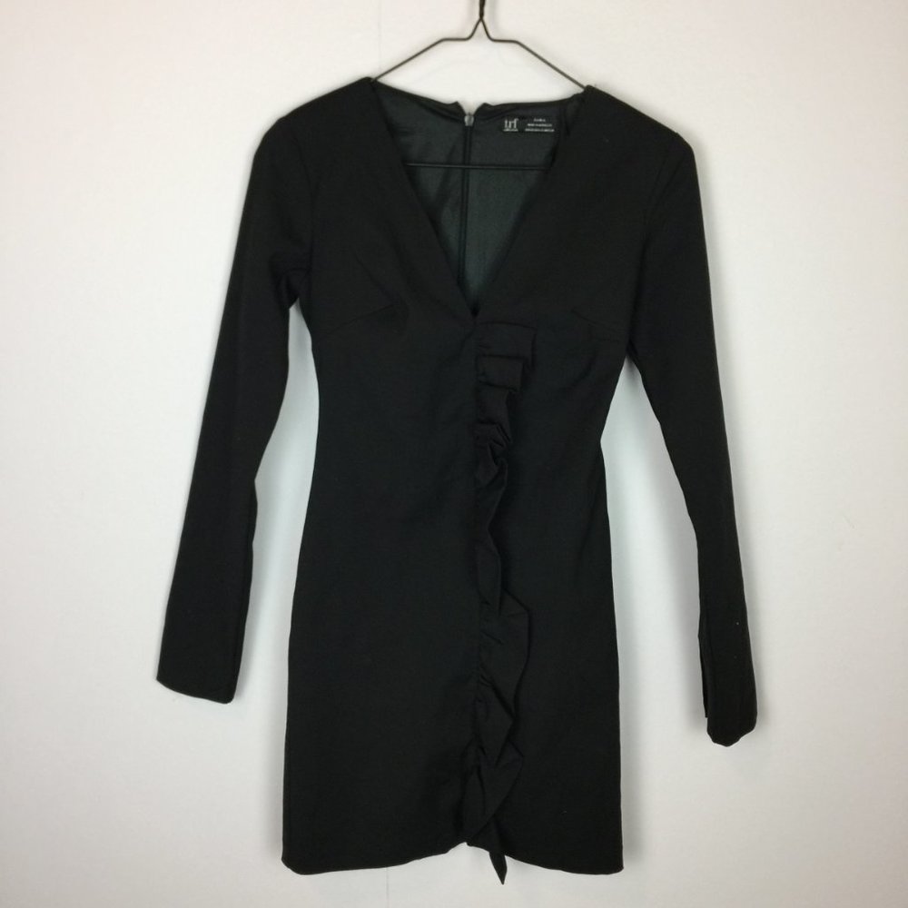 Zara Trf Collection Sheath Mini Dress XS Womans Black Long Sleeve V-Neck Ruffle